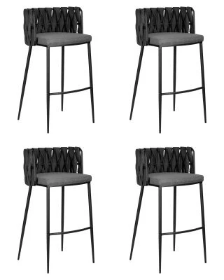 Набор 4 шт Стул барный DOBRIN AMELIA, серая ткань (F-48), темно-серый винтажный PU (MF-12)