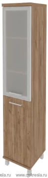 Шкаф высокий узкий правый (1 низкая дверь ЛДСП, 1 средняя дверь стекло в раме) KSU-1.2RR