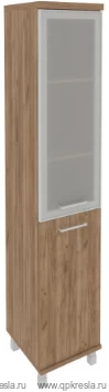Шкаф высокий узкий левый (1 низкая дверь ЛДСП, 1 средняя дверь стекло в раме) KSU-1.2R(L)