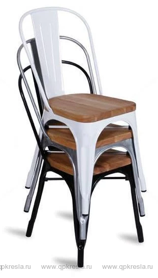 Стул Tolix (Толикс) с деревянным сидением, Черный глянец