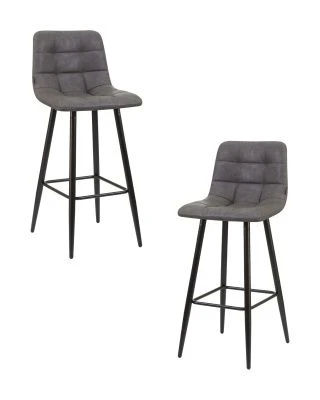Набор 2 шт Стул барный DOBRIN NICOLE, черные матовые ножки, серая антрацитовая винтажная экокожа (RU-08)