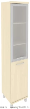 Шкаф высокий узкий левый (1 низкая дверь ЛДСП, 1 средняя дверь стекло в раме) KSU-1.2R(L)