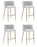 Набор 4 шт Стул барный DOBRIN EMMA GOLD, белый PU (T-01), белая ткань (F-49)