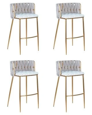 Набор 4 шт Стул барный DOBRIN EMMA GOLD, белый PU (T-01), белая ткань (F-49)