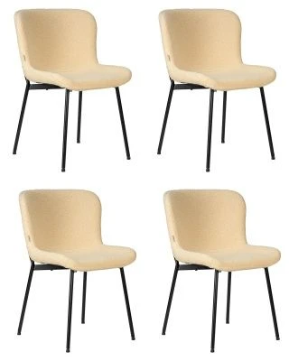 Набор 4 шт Стул обеденный DOBRIN MILO, черные ножки, кремовый букле (UF992-02)