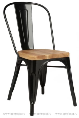 Стул Tolix (Толикс) с деревянным сидением, Черный глянец