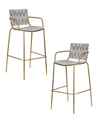 Набор 2 шт Стул барный DOBRIN MILLER GOLD, cветло-серый велюр (135-37)