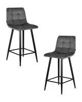 Набор 2 шт Стул полубарный DOBRIN OLIVIA, черные матовые ножки, темно-серый велюр (108-91)