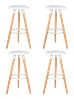 Набор 4 шт Табурет барный DOBRIN ROYCE, ножки светлый бук, цвет белый (W-02)