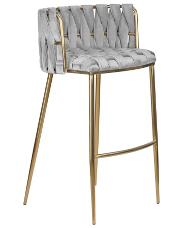 Купить Стул барный DOBRIN EMMA GOLD, светло-серый велюр (135-37) по выгодной цене для кафе, ресторанов и кухни