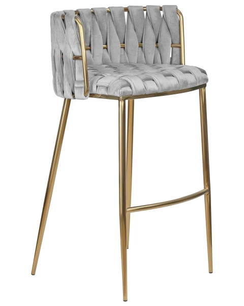 Стул барный DOBRIN EMMA GOLD, светло-серый велюр (135-37) для кафе, ресторанов и кухни