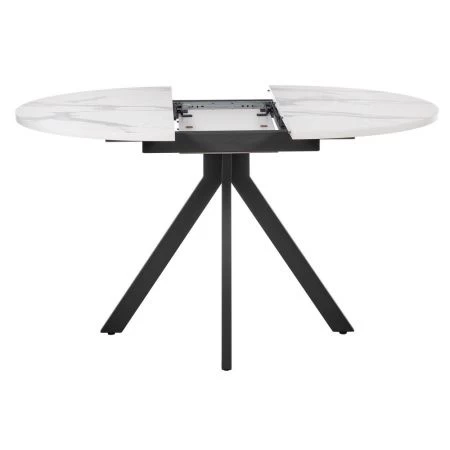 Купить Стол Rudolf круглый раскладной 100-130x100x75см, белый мрамор, чёрный по низкой цене