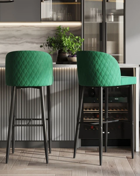 Стул барный Оскар велюр изумрудный для кафе, ресторанов и кухни