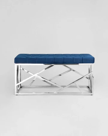 Купить Банкетка-скамейка АРТ ДЕКО велюр синий сталь серебро в интернет-магазине КупиКресла.ру