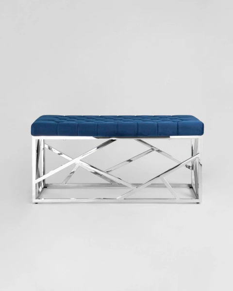 Купить Банкетка-скамейка АРТ ДЕКО велюр синий сталь серебро по низкой цене