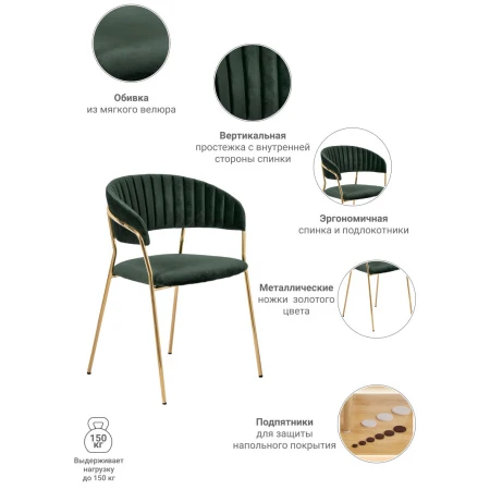 Купить Комплект из 4-х стульев Turin зеленый, золотые ножки в интернет-магазине КупиКресла.ру