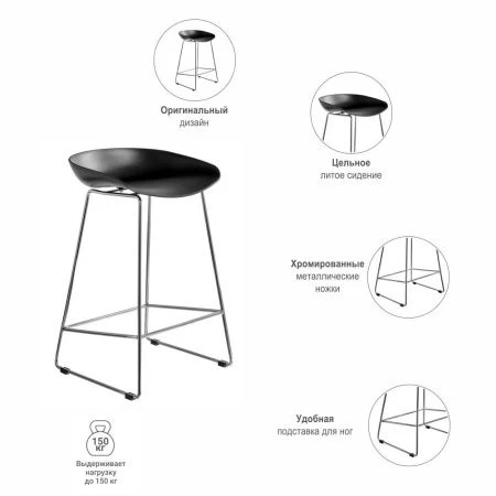 Купить Стул полубарный Neo чёрный с хромированными ножками по выгодной цене для кафе, ресторанов и кухни