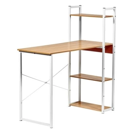 Купить Стол письменный с полками Frame 100x45x110 см, светлое дерево, белый по низкой цене