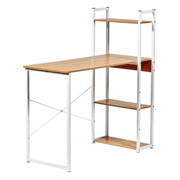 Купить Стол письменный с полками Frame 100x45x110 см, светлое дерево, белый по низкой цене