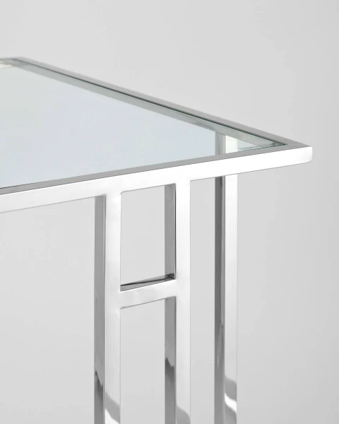 Купить Журнальный столик 50*32 БОСТОН прозрачное стекло сталь серебро по низкой цене