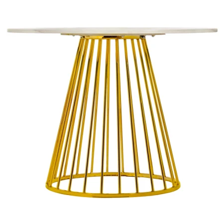 Купить Стол Liverpool диам.100см, керамогранит белый мрамор с золотистыми ножками по низкой цене