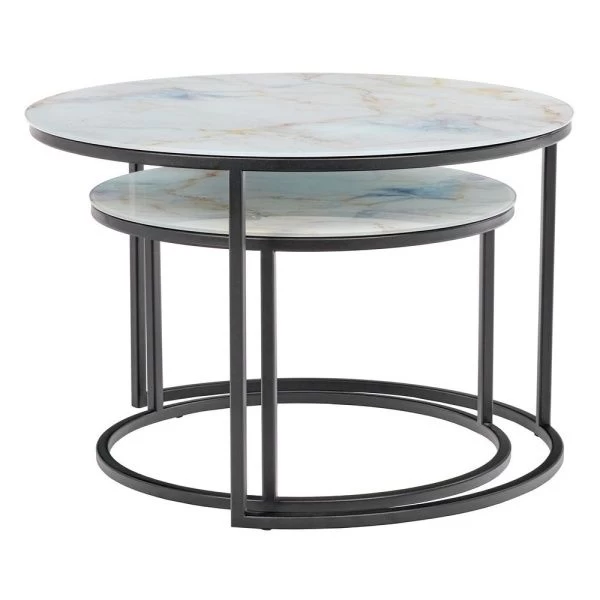 Купить Набор кофейных столиков Tango бежевый мрамор с чёрными ножками, 2шт по низкой цене