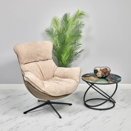 Купить Кресло HUG латте, экокожа, шенилл по низкой цене