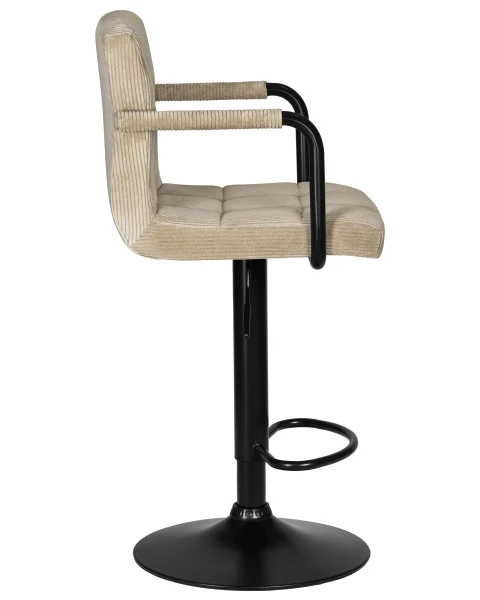 Стул барный DOBRIN KRUGER ARM BLACK, бежевый вельвет (LAR-E2041-04) для кафе, ресторанов и кухни
