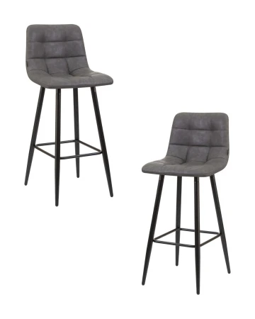 Набор 2 шт Стул барный DOBRIN NICOLE, черные матовые ножки, серая антрацитовая винтажная экокожа (RU-08)