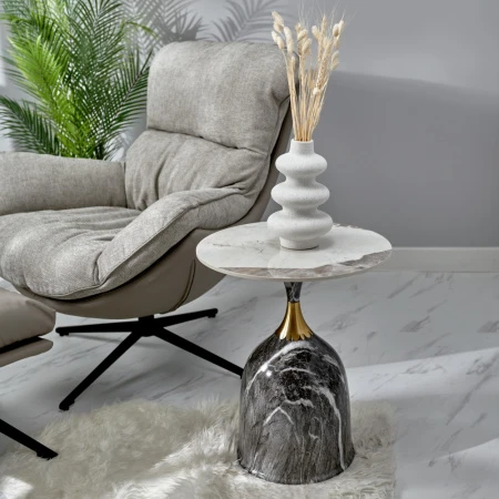 Купить Кофейный столик Stupa диам.40см x 54см, серый мрамор, металл, керамика по низкой цене