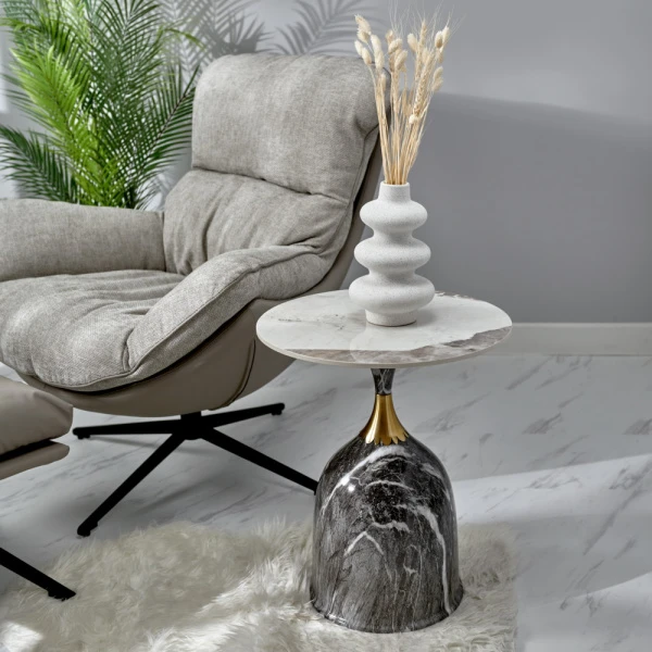 Купить Кофейный столик Stupa диам.40см x 54см, серый мрамор, металл, керамика по низкой цене