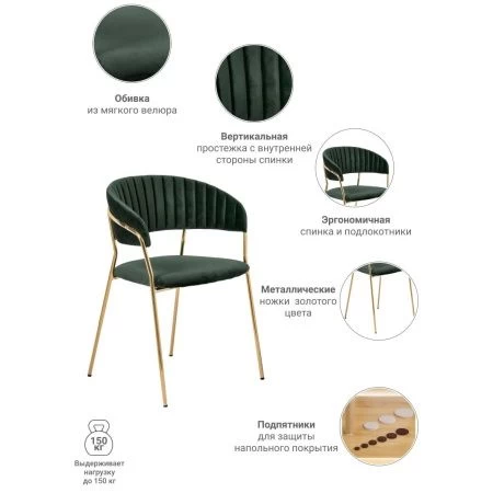Купить Стул Turin зеленый с золотыми ножками по низкой цене