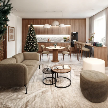 Купить Стул полубарный Lucas 3 латте букле ножки цвета орех по выгодной цене для кафе, ресторанов и кухни