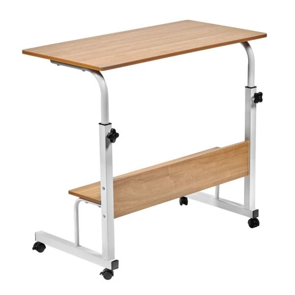 Купить Стол многофункциональный Isola 80x40x66-90 см, с полкой, светлое дерево, белый по низкой цене