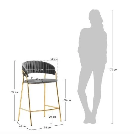 Купить Стул полубарный Turin бирюзовый с золотыми ножками по выгодной цене для кафе, ресторанов и кухни