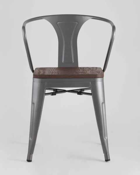 Купить Стул TOLIX ARM WOOD с подлокотниками серебристый по низкой цене