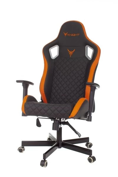 Кресло игровое Knight Outrider черный/оранжевый ромбик эко.кожа с подголов. крестов. металл
