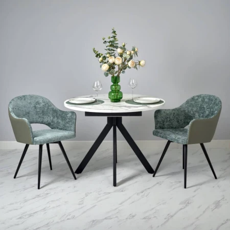 Купить Стул Bruno зелёный шенилл с экокожей с поворотным механизмом по низкой цене