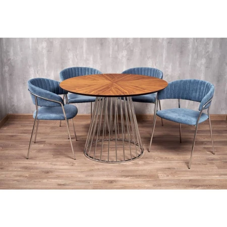 Купить Стол Liverpool диам.110см, шпон орех лучевой набор, с хромированными ножками по низкой цене