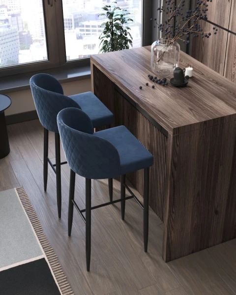 Стул барный Оскар велюр сине-зеленый для кафе, ресторанов и кухни