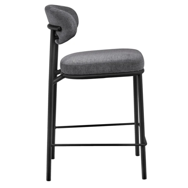 Стул полубарный Lucas 2 серый шенилл с чёрными ножками для кафе, ресторанов и кухни
