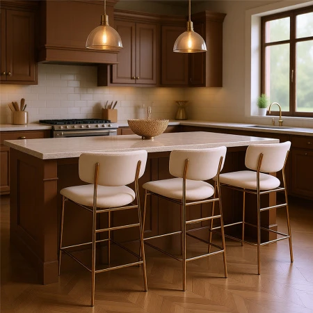 Купить Стул полубарный Elle кремовый с золотыми ножками по выгодной цене для кафе, ресторанов и кухни