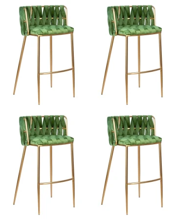 Набор 4 шт Стул барный DOBRIN EMMA GOLD, зеленый велюр (VF-08)