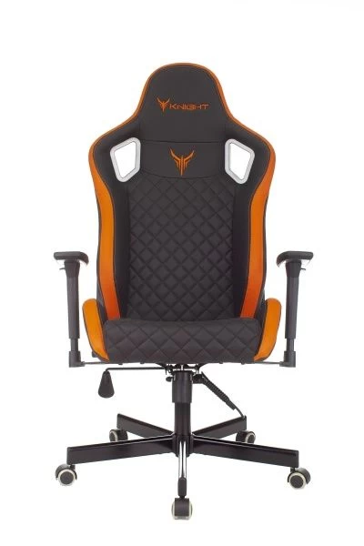 Кресло игровое Knight Outrider черный/оранжевый ромбик эко.кожа с подголов. крестов. металл