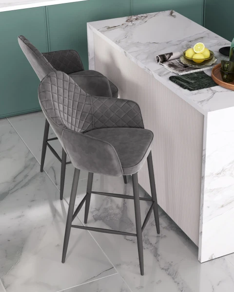 Стул полубарный Венера диамант велюр серый для кафе, ресторанов и кухни