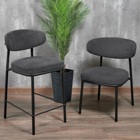 Купить Стул Lucas 2 серый шенилл с чёрными ножками по низкой цене