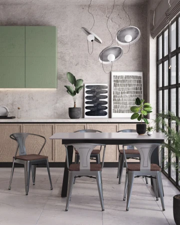 Купить Стул TOLIX ARM WOOD с подлокотниками серебристый по низкой цене