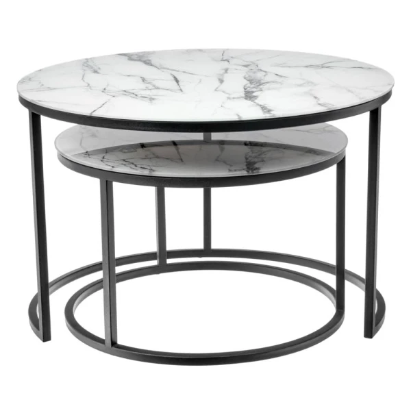 Купить Набор кофейных столиков Tango белый мрамор с черными ножками по низкой цене