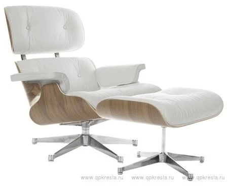 Кресло Eames (Эймс) Lounge & Ottoman белая кожа/орех