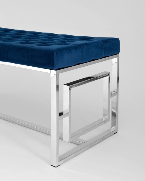 Купить Банкетка-скамейка БРУКЛИН велюр синий сталь серебро по низкой цене